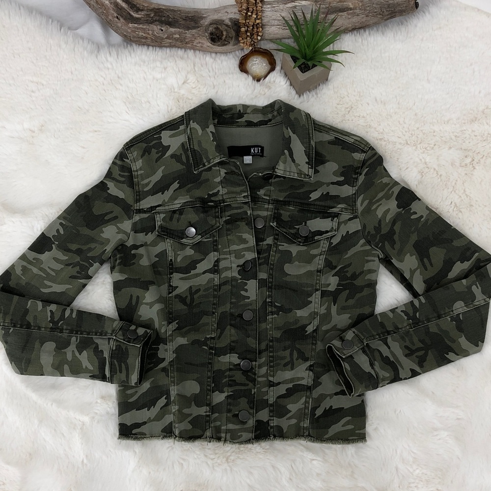 Kut From The Kloth Camo Jean Jacket Raw Hem